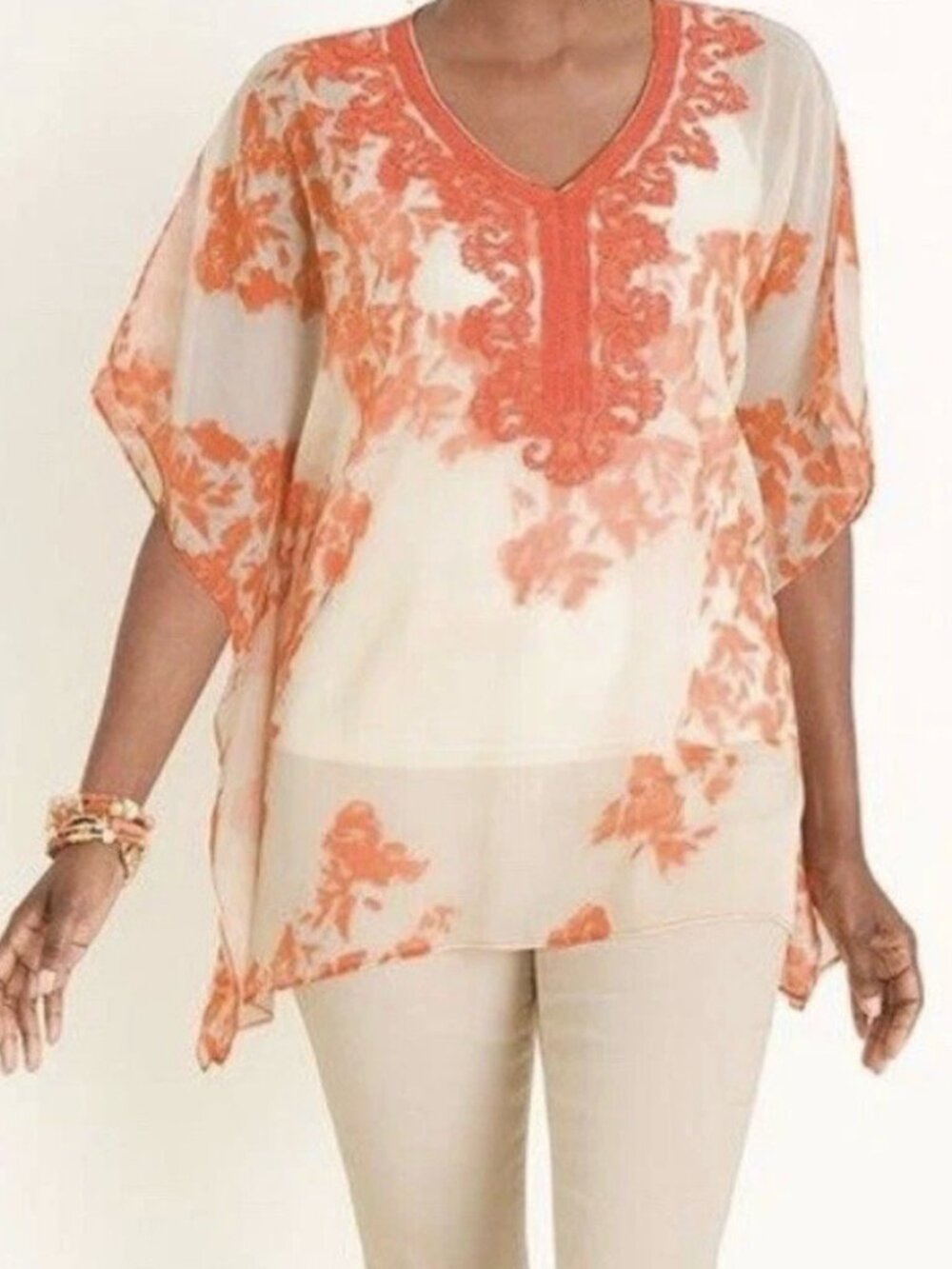Chico's Orange Sheer Poncho Topper Size‎ S/M